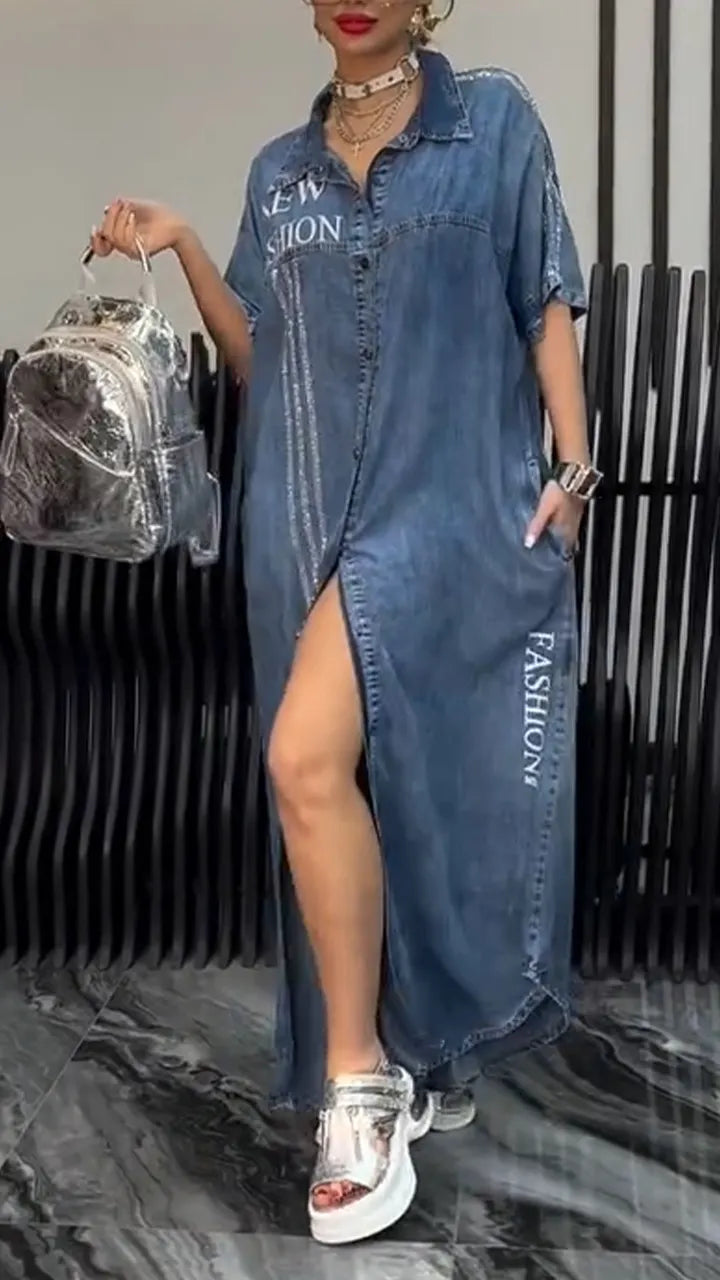 Women's Lapel Tencel Denim Comfortable and Fashionable Dress