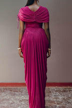 Women's Elegant Pleated Slim Fit Maxi Dress