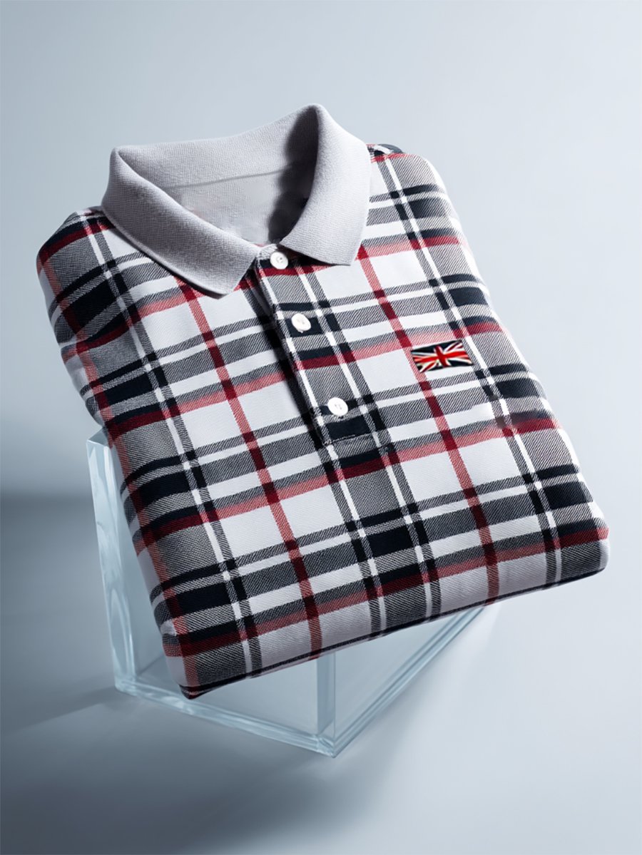 Men's Business Casual Union Jack Button Short Sleeve Polo Shirt