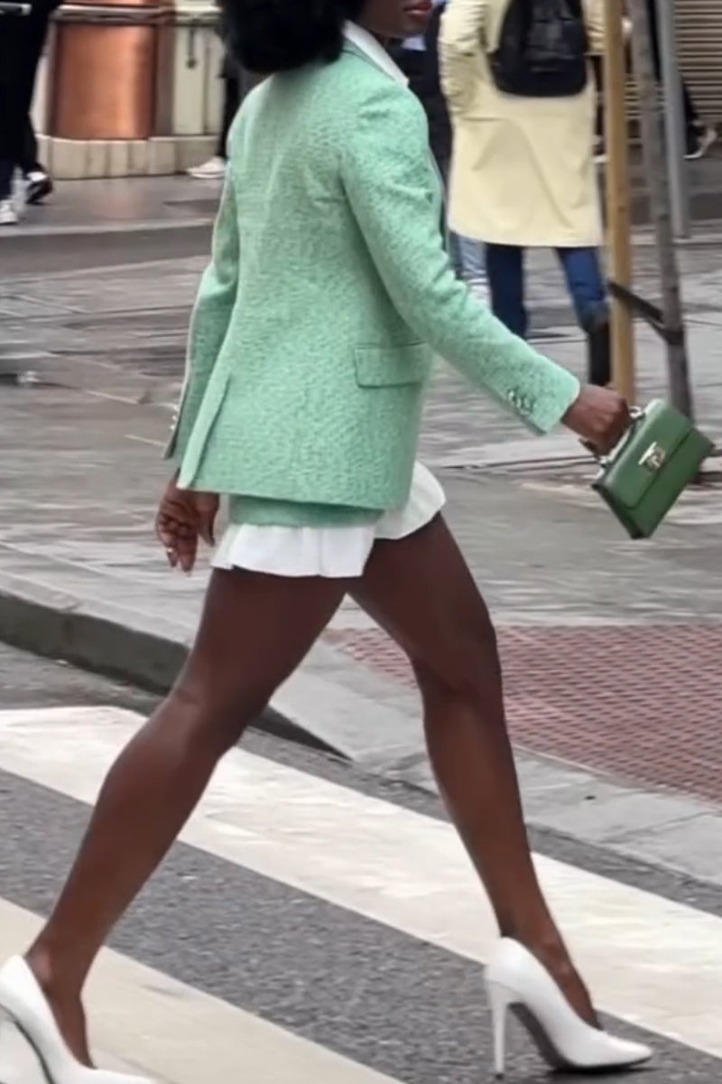 Womens Collar Jacket+ Patchwork Half Skirt Temperament Commuting Set
