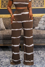 Women's Casual Striped Ribbed Knit Two-Piece Outfit with Mock Neck Crop Top or Pants
