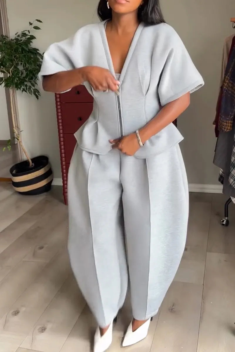 Women's Casual Waist-Defined Batwing Top & Barrel Pants