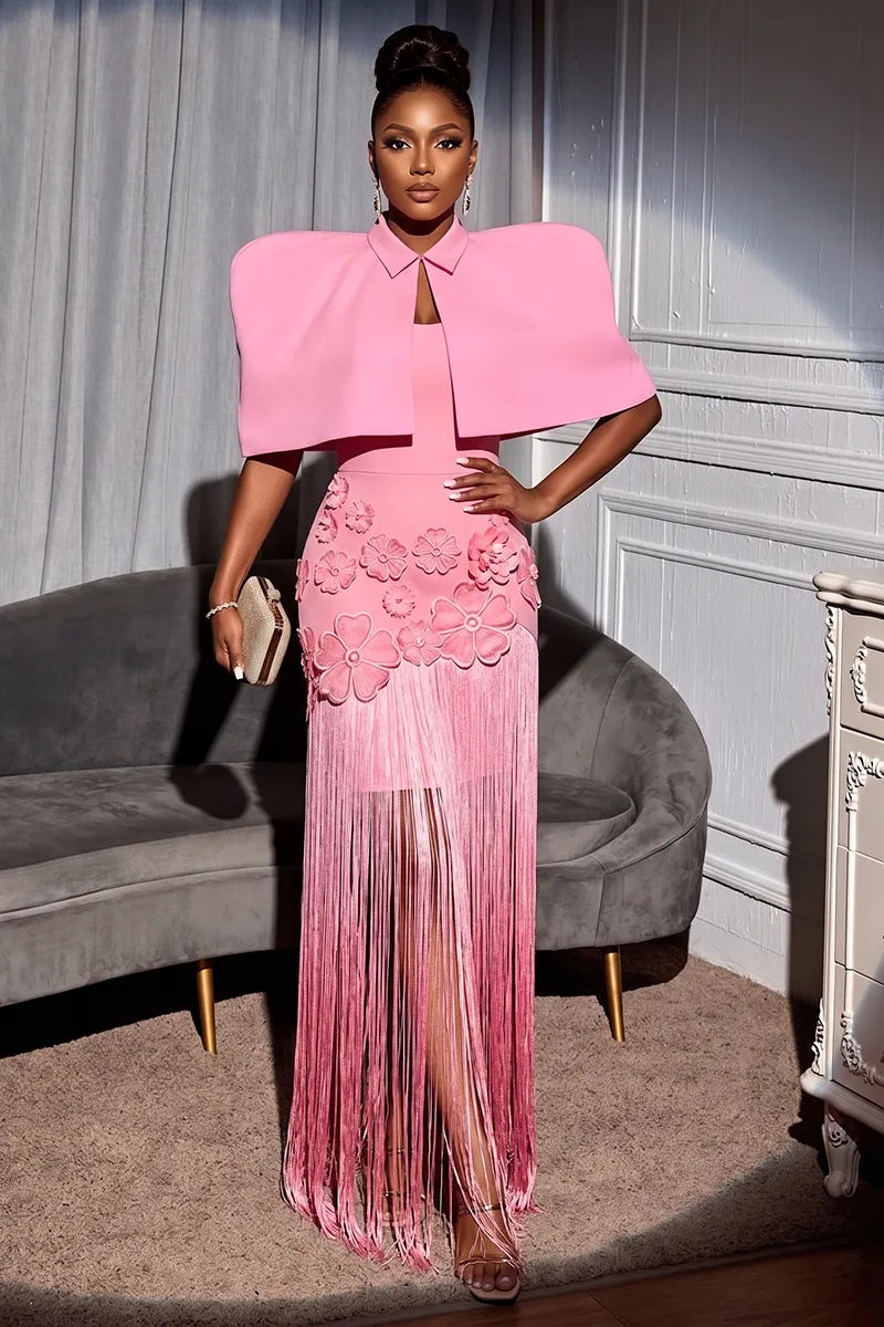 Women's Elegant Party Fringe Two Piece Maxi Dress