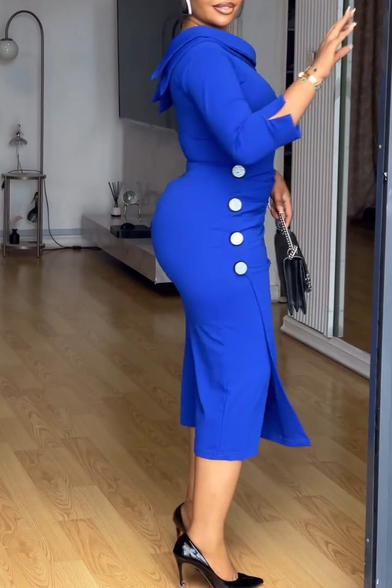 Women's Elegant One Shoulder Button Trim Dress
