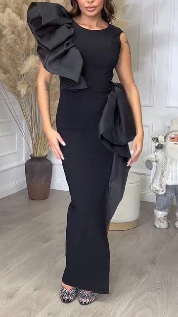 Women Round-neck Patchwork Elegant Temperament Dress