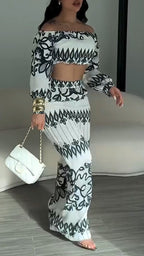 Women One Collar Printed Sexy Casual Set