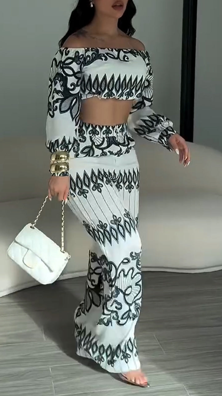 Women One Collar Printed Sexy Casual Set