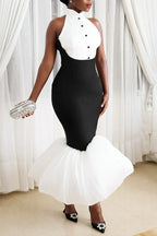 Women's Party Elegant Color-Block Fishtail Hem Dress