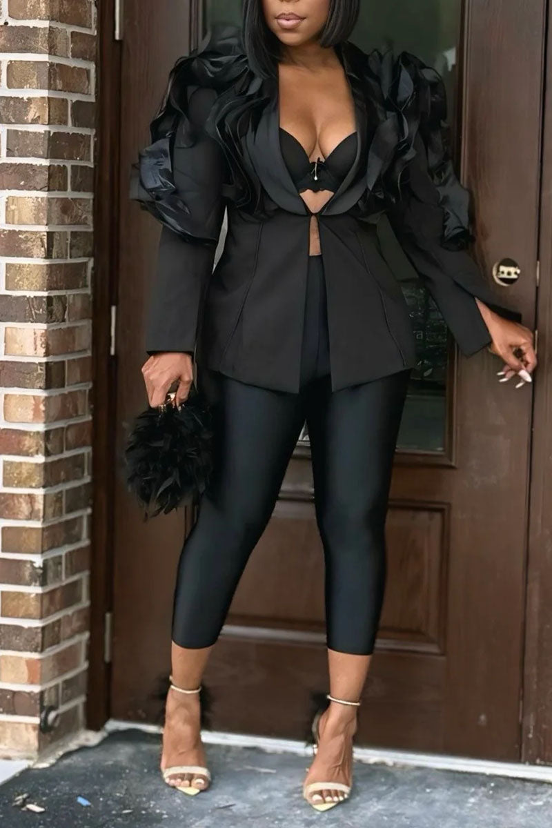 Women's Party Style Black Statement Shoulder Blazer Or Fitted Pants