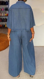 Womens Collar Wash Jacket+ Pants Casual Denim Suit