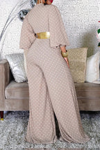 Women's  Casual Polka Dot Jumpsuit with Balloon Sleeves and High Waist Wide Leg Pants