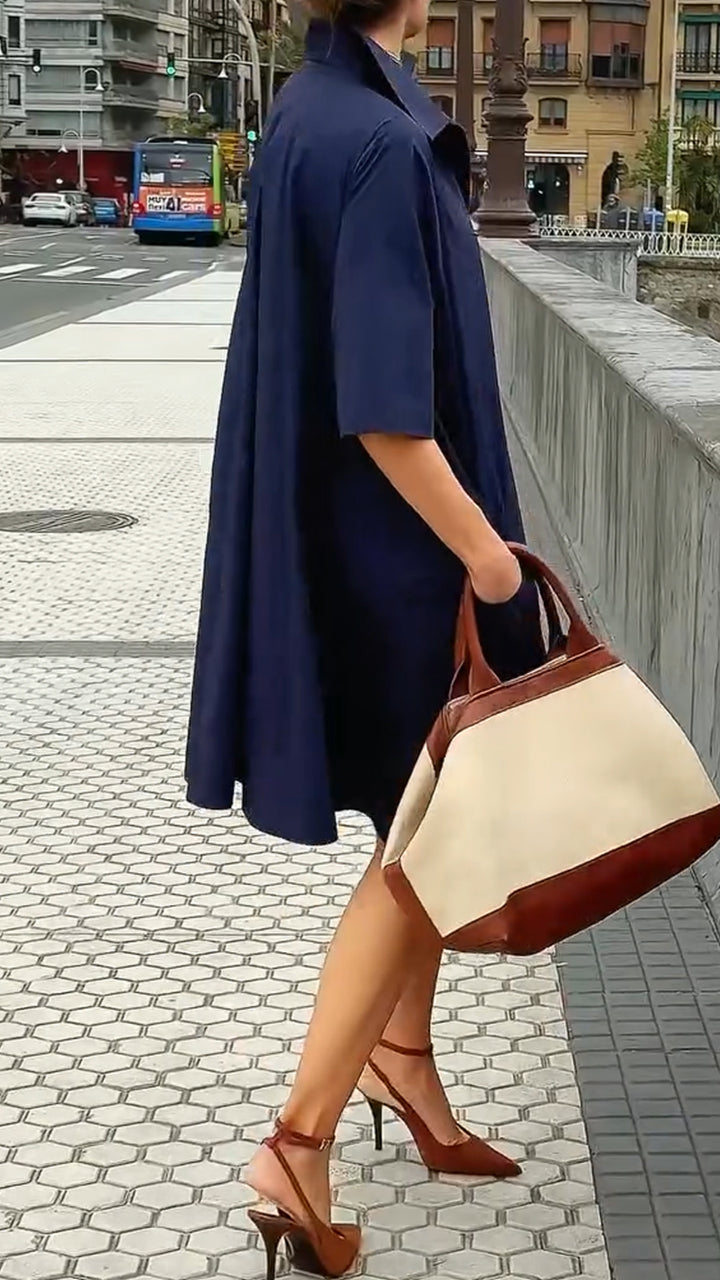 Women's Lapel Button Half-open Casual Dress