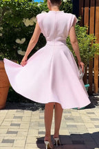 Women's Elegant Wide Shoulder Beaded A Line Midi Dress