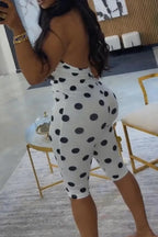 Women's Casual Open-Back Polka Dot Stretch Jumpsuit