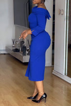 Women's Elegant One Shoulder Button Trim Dress