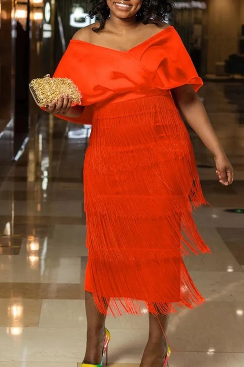 Women's Off Shoulder Long Party Dress With Fringes