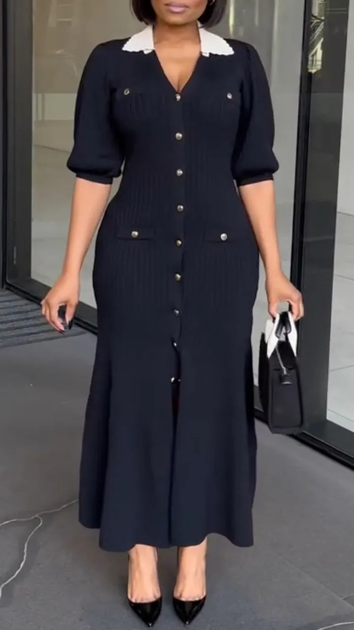 Women's Collared Mid-sleeve Commuter-style Dress