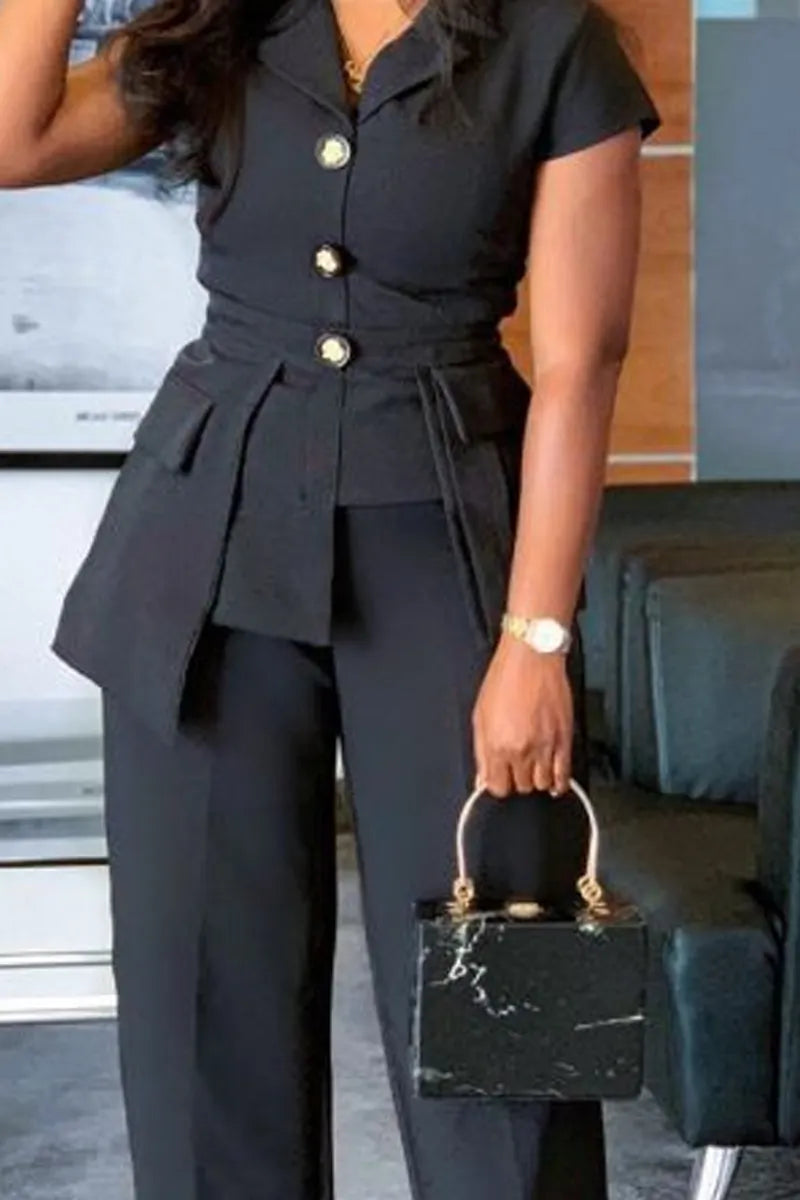 Women's Casual Short-Sleeve Peplum Blazer Or Wide-Leg Pants