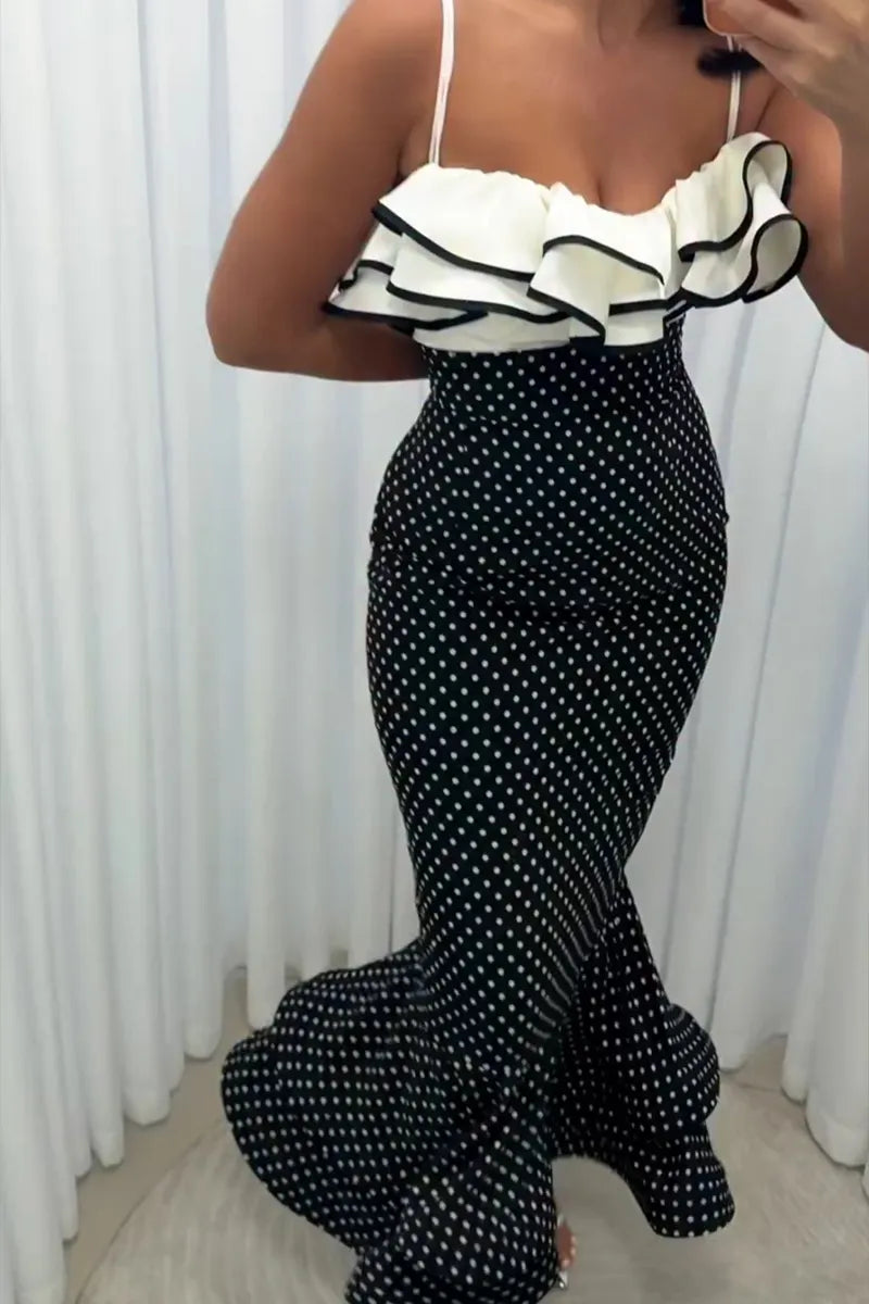 Women's Fashion Resort Flounce Cami Polka Dot Skirt Set