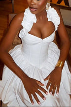 Women's Halter Corset Dress With Ruffled Collar Flared Skirt