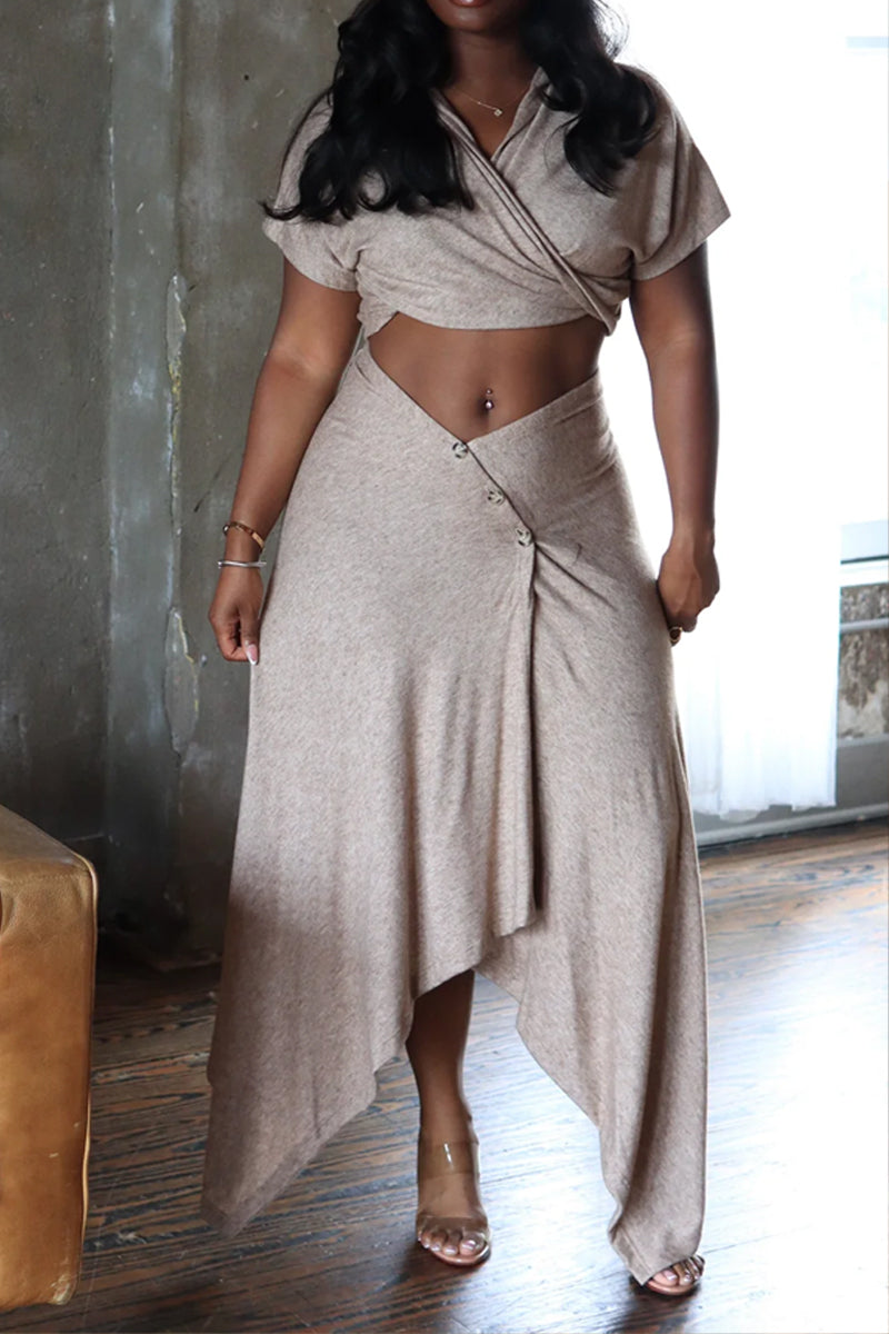 Women's Loungewear Two-Piece Hooded Wrap Top and High Waist Asymmetric Skirt