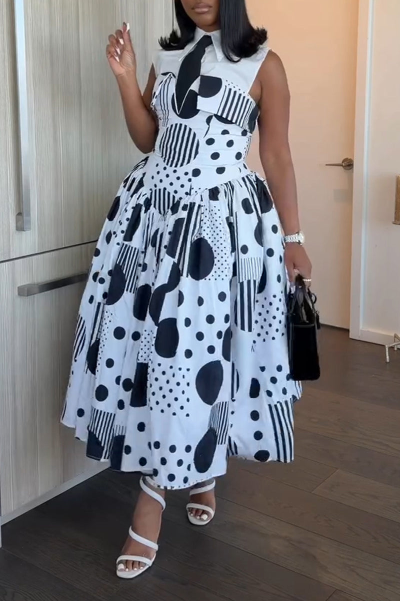 Women's Fashion Sleeveless Shirt Polka Dot Bustier Dress Set