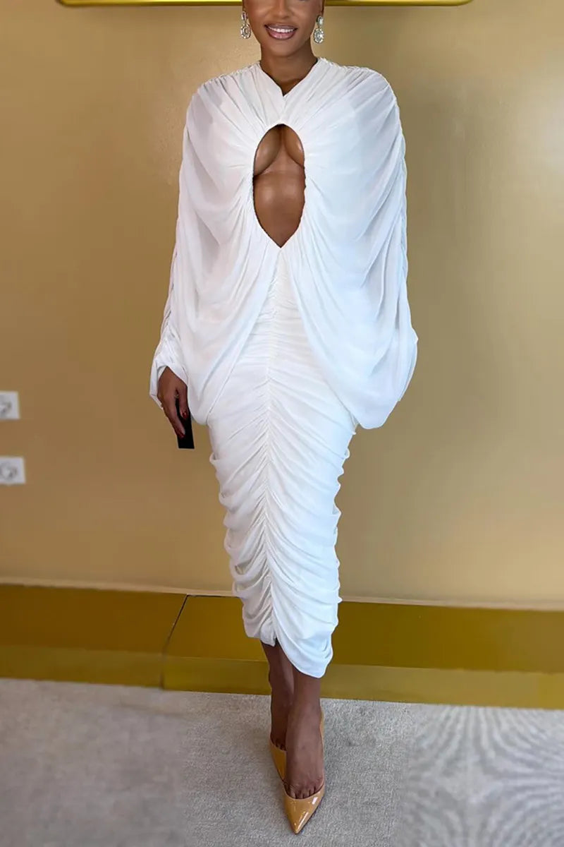 Women's Elegant Party Cutout Pleated Midi Dress