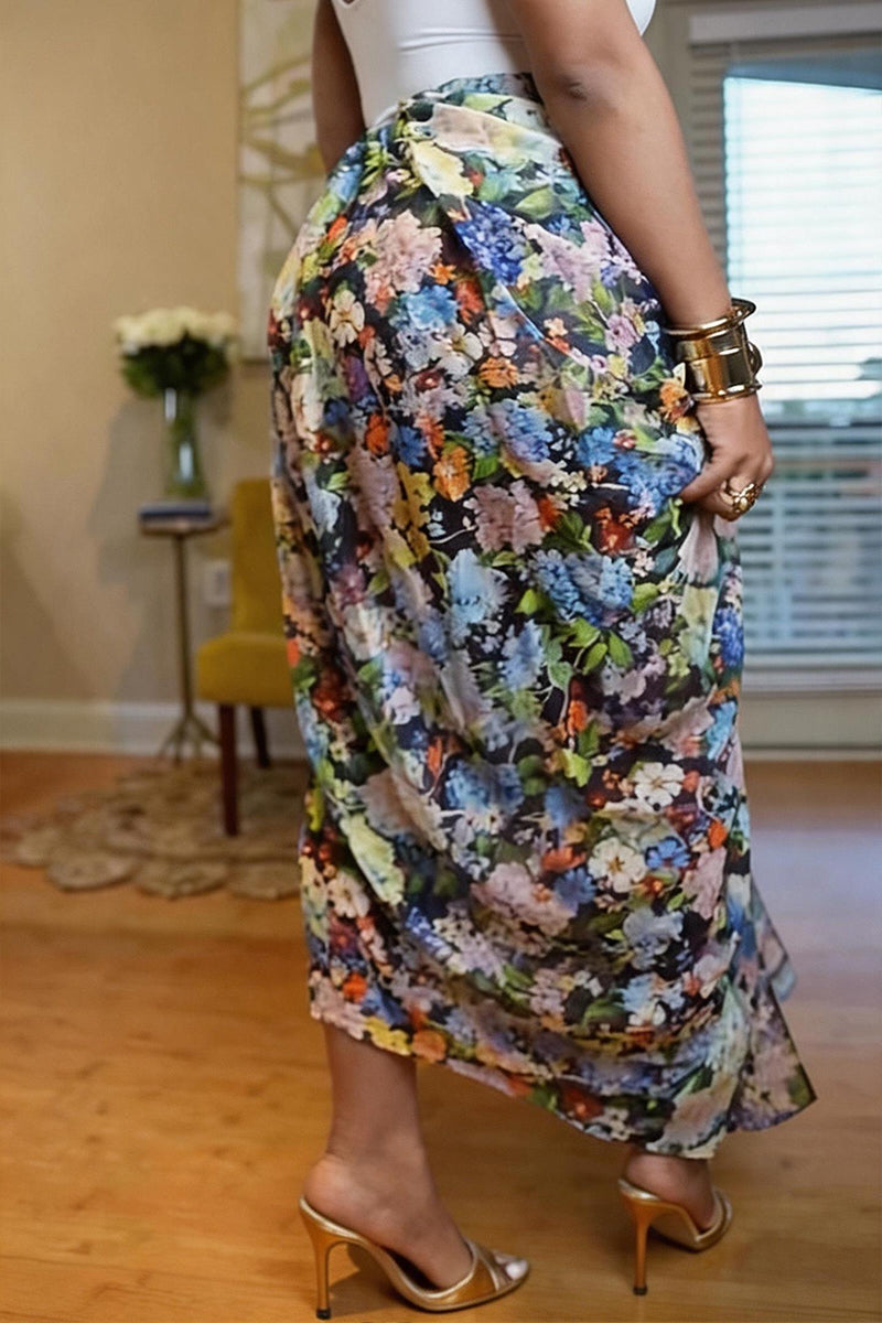 Women's Elegant Resort Print Pleated Skirt