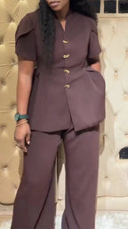 Womens V-neck Top + Pants Casual Outfit with Temperament