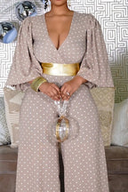 Women's  Casual Polka Dot Jumpsuit with Balloon Sleeves and High Waist Wide Leg Pants