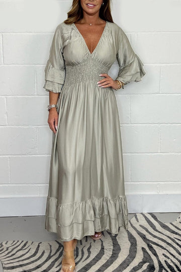 Women Satin Ruffle Maxi Dress