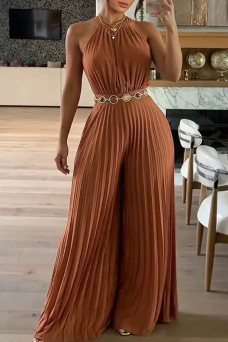 Women's Pleated Long Jumpsuit Commuter Style