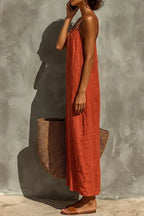 Women's Casual Casual Vacation Textured Linen Sleeveless Straight Maxi Dress