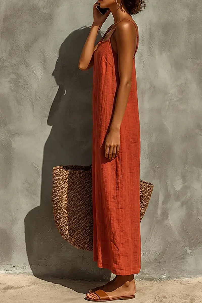 Women's Casual Casual Vacation Textured Linen Sleeveless Straight Maxi Dress