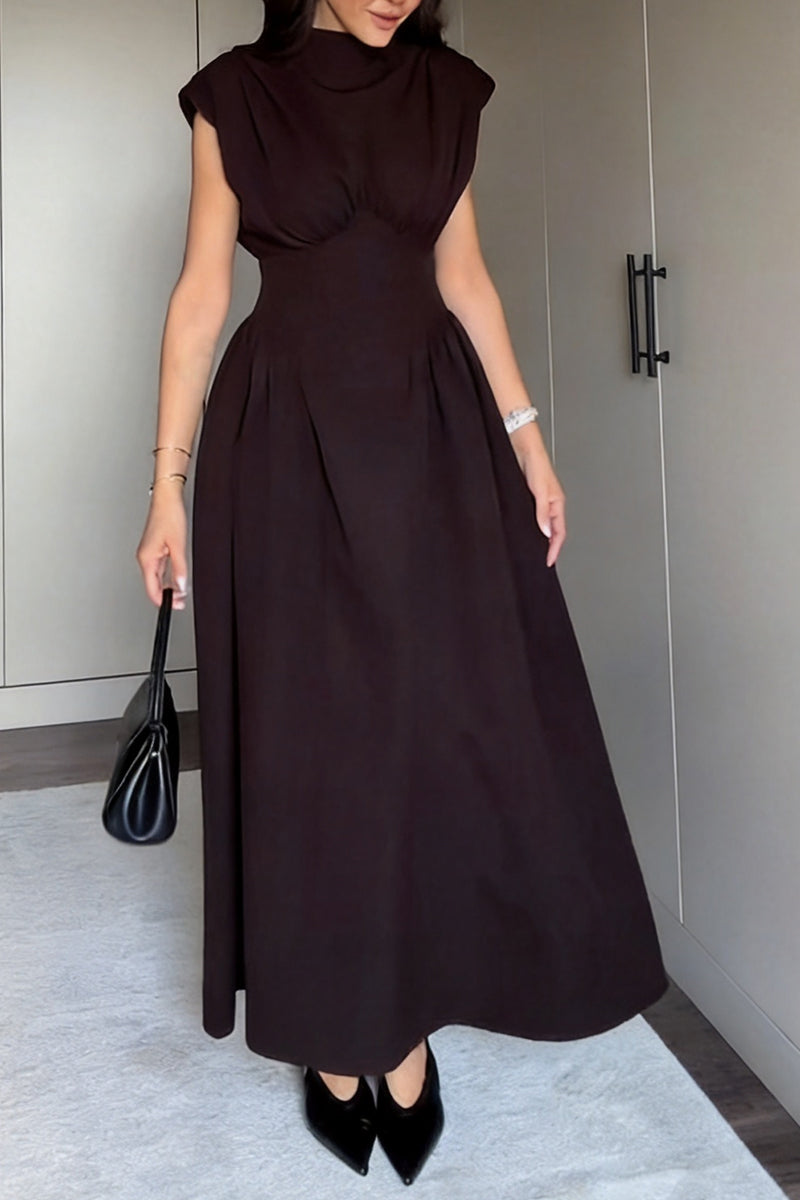 Women's Elegant Waist Defined Pleated A Line Dress