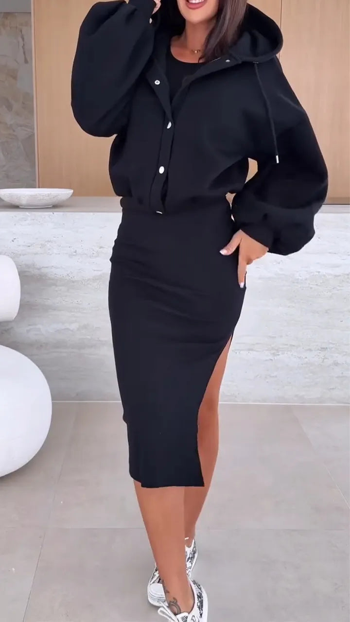 Womens Slit Dress + Coat Casual Suit