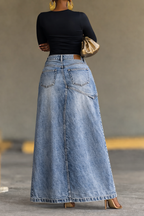 Women's Two-piece Slit Long Denim Skirt