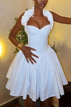 Women's Halter Corset Dress With Ruffled Collar Flared Skirt