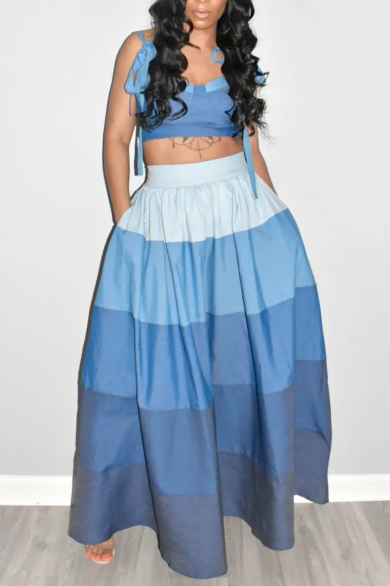 Women's Sweetheart Neckline Crop Top with Bow Straps or Ombre Tiered Skirt