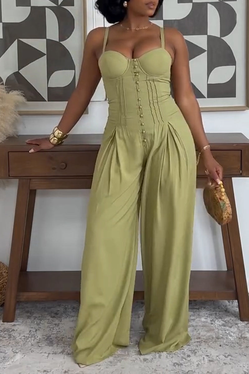 Women's Elegant Waist Defined Cami Wide Leg Jumpsuit