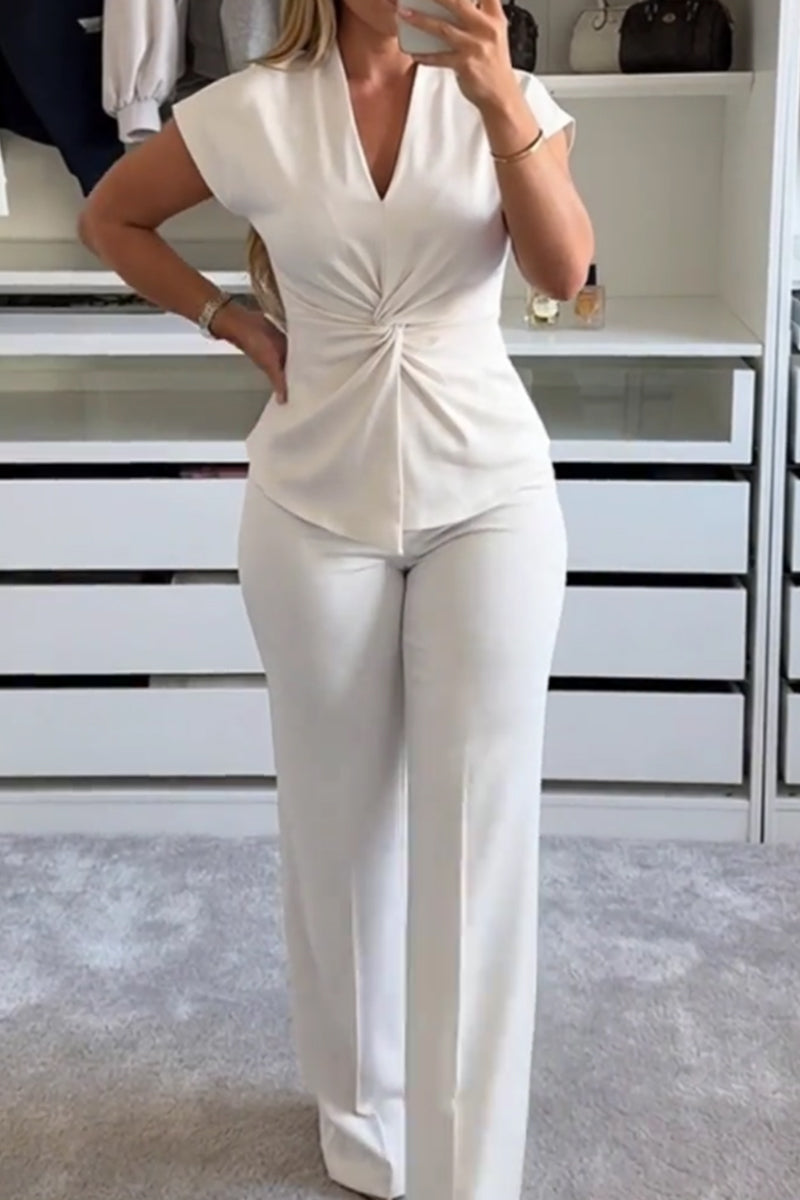Women's Twisted Short Sleeve Top Or Wide Leg Pants