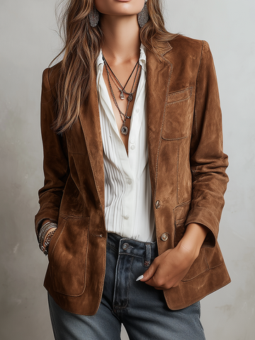 Retro Contrast Stitching Eco-friendly Suede Jacket