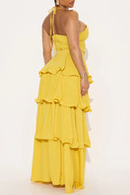 Women's Boho Halter Cutout Waist Layered Maxi Dress