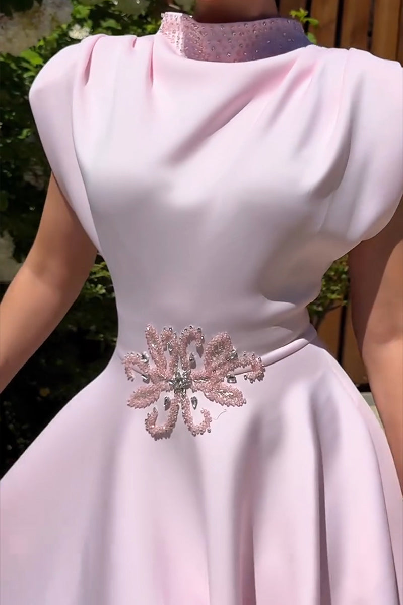 Women's Elegant Wide Shoulder Beaded A Line Midi Dress