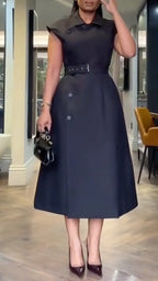 Women's Lapel Belted Commuter Dress