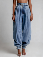 High-Waisted Distressed Barrel Leg Balloon Jeans