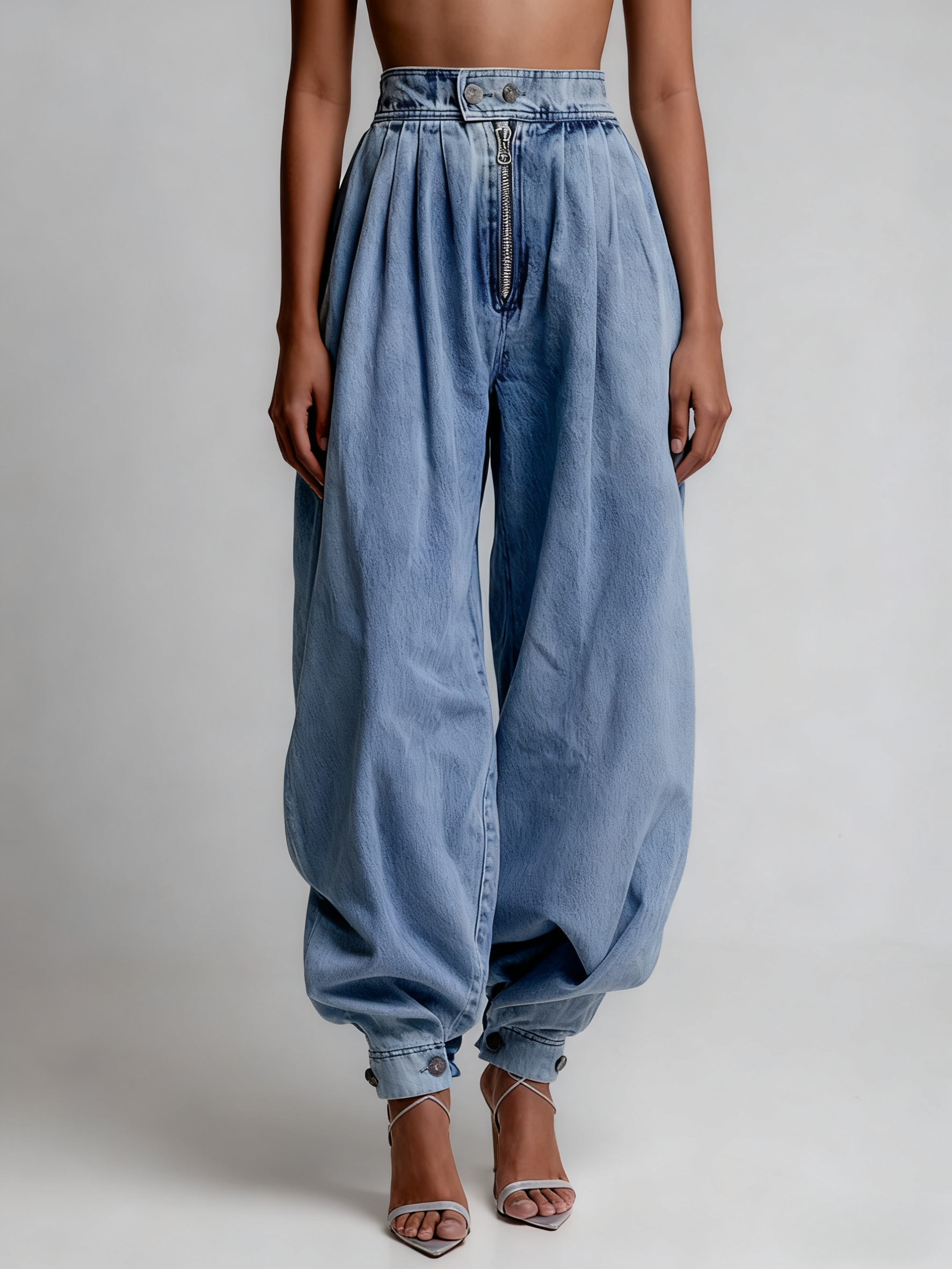 High-Waisted Distressed Barrel Leg Balloon Jeans