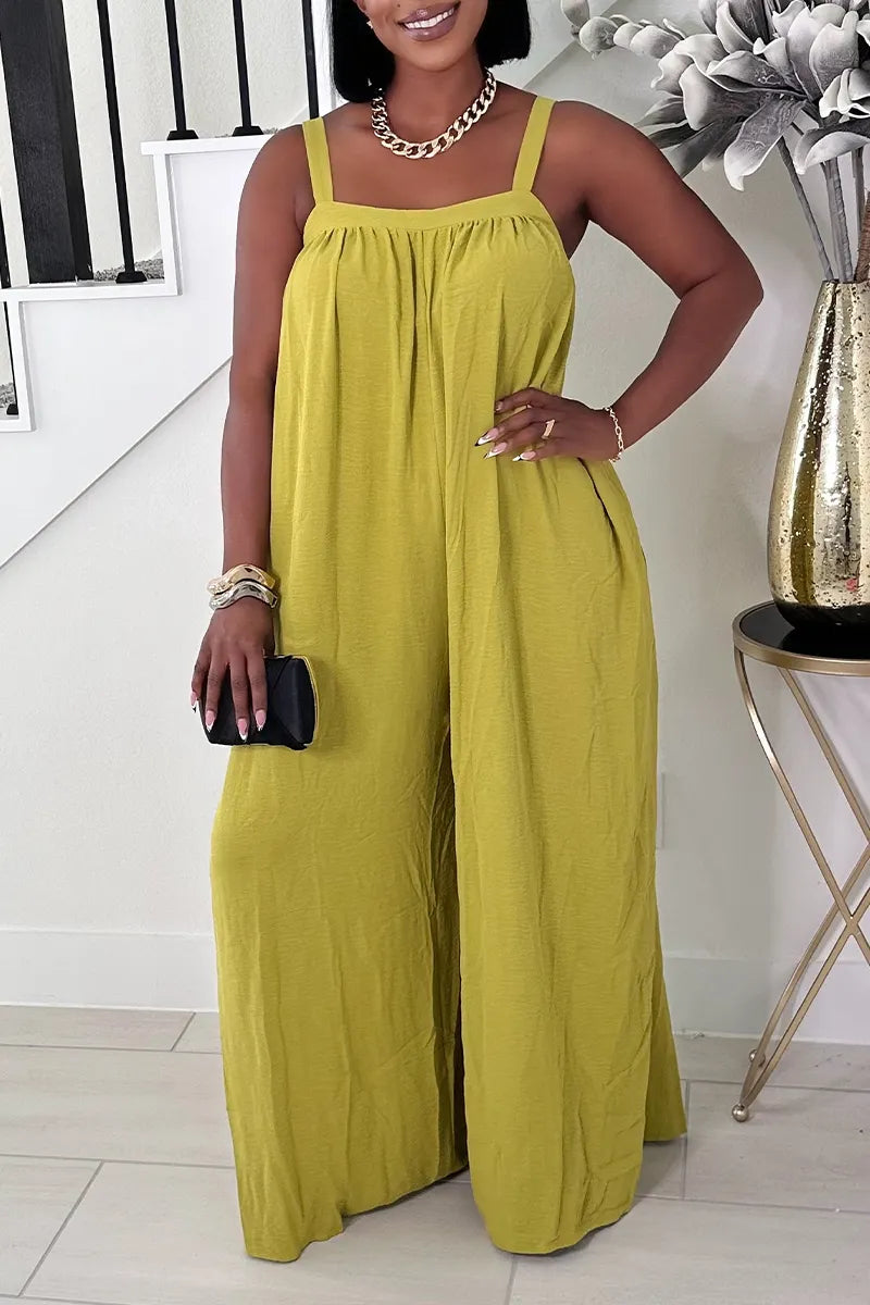Women's High Waist Denim Jumpsuit with Belted Waist, Square Neck & Wide Leg Pants