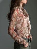 Retro Romantic Floral Chiffon Bow-Tie Blouse