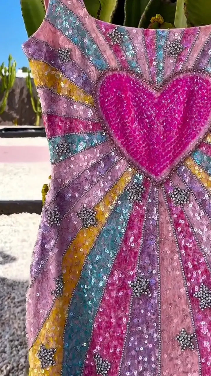 Women Camisole Colorful Sequin Patchwork Tassel Vacation Casual Dress